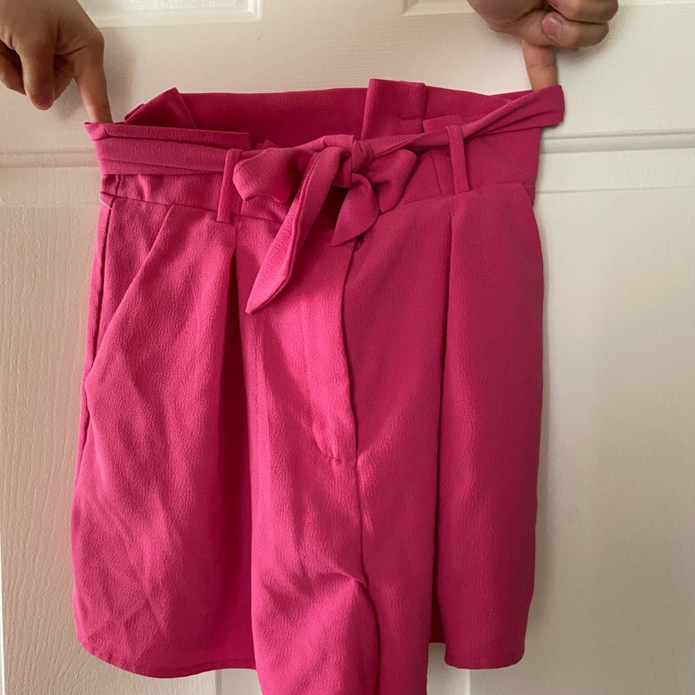 Pink paper bag shorts